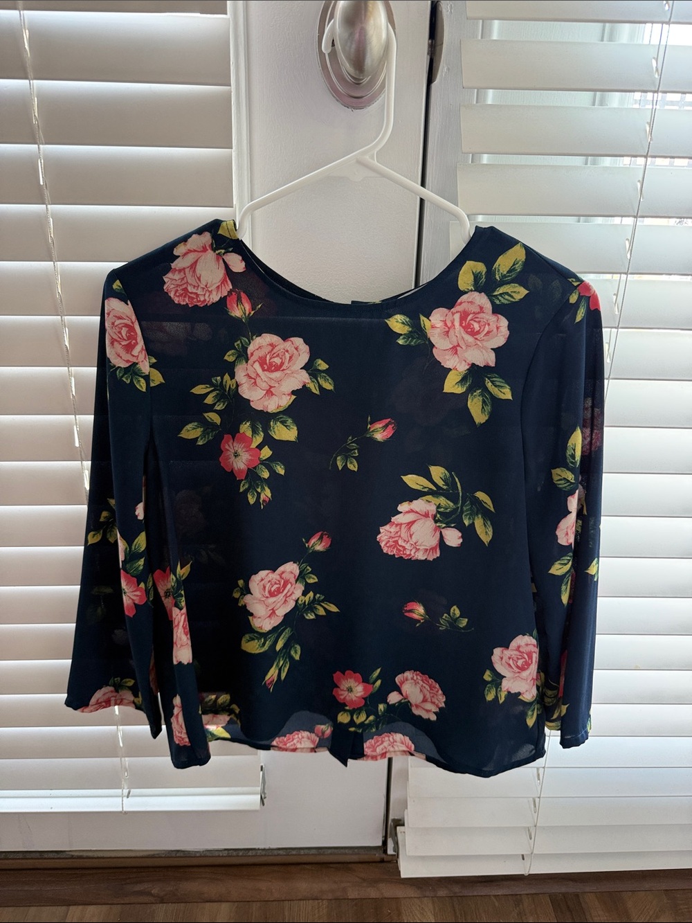 cupcakes & cashmere Navy Floral Blouse with Pink Roses